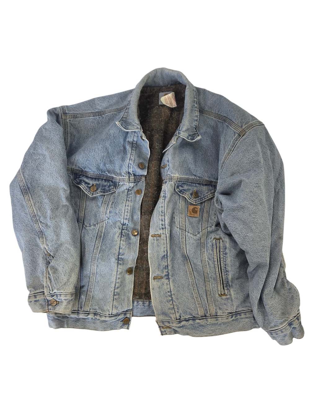 VTG Carhartt Denim Jacket Blanket Lined Large Union Made in USA Faded JB0908